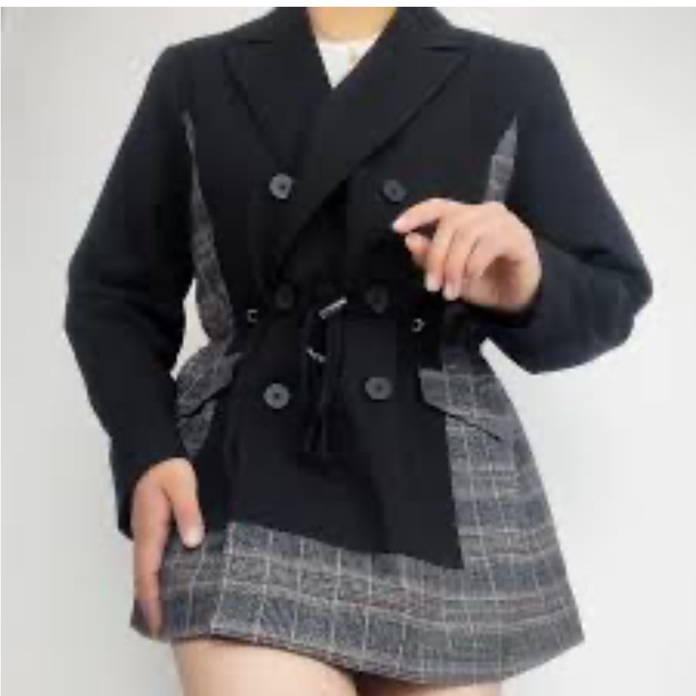 Simply Vera Vera Wang Black and Gray Double-Breasted Blazer